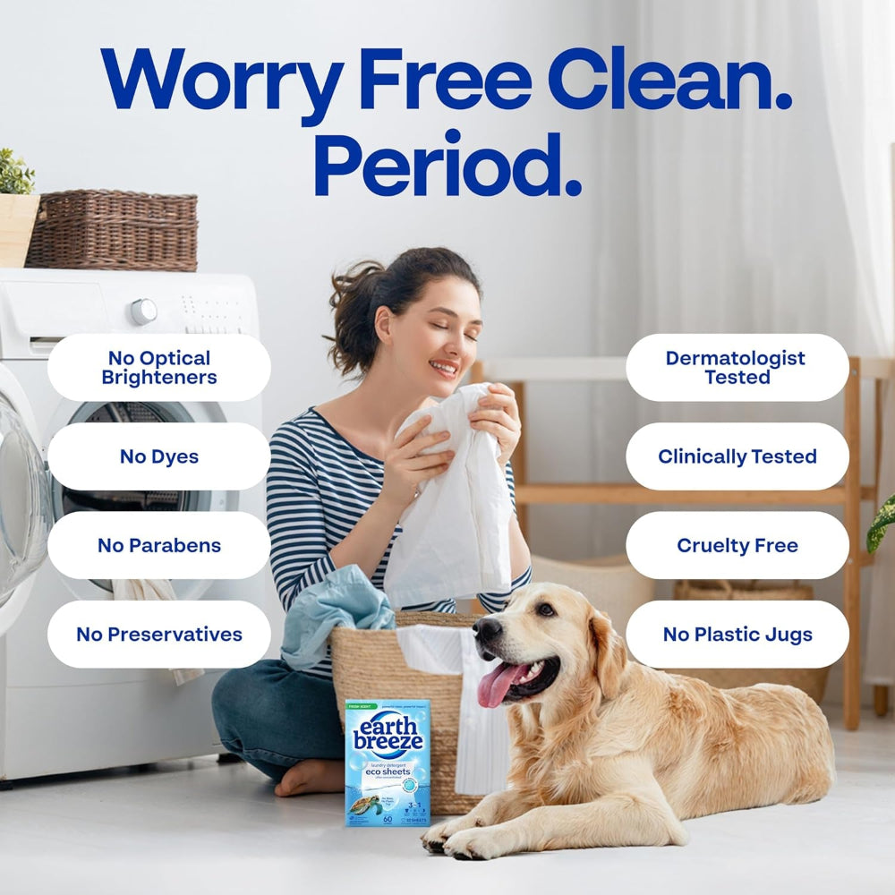 Laundry Detergent Sheets Fresh Scent - 60 Loads per Package. Eco Liquidless Soap - Travel-Friendly for Hot & Cold Cycles, Tackles Tough Stains & Odors - Gentle on Skin, 30 Sheets (3 Pack)