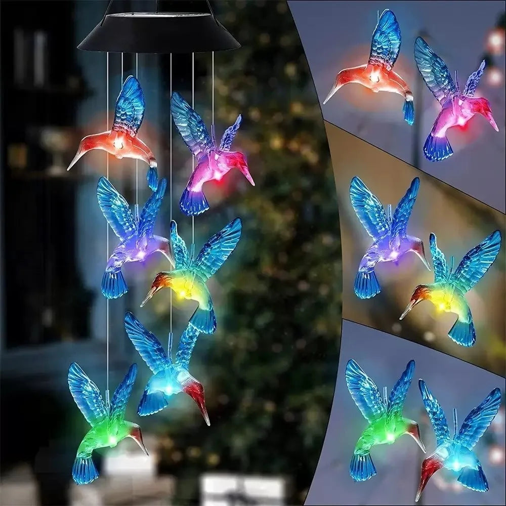 Hummingbird Solar Wind Chime Light Waterproof Atmosphere Lighting Solar Garden Lights Color Changing Landscape Ornaments