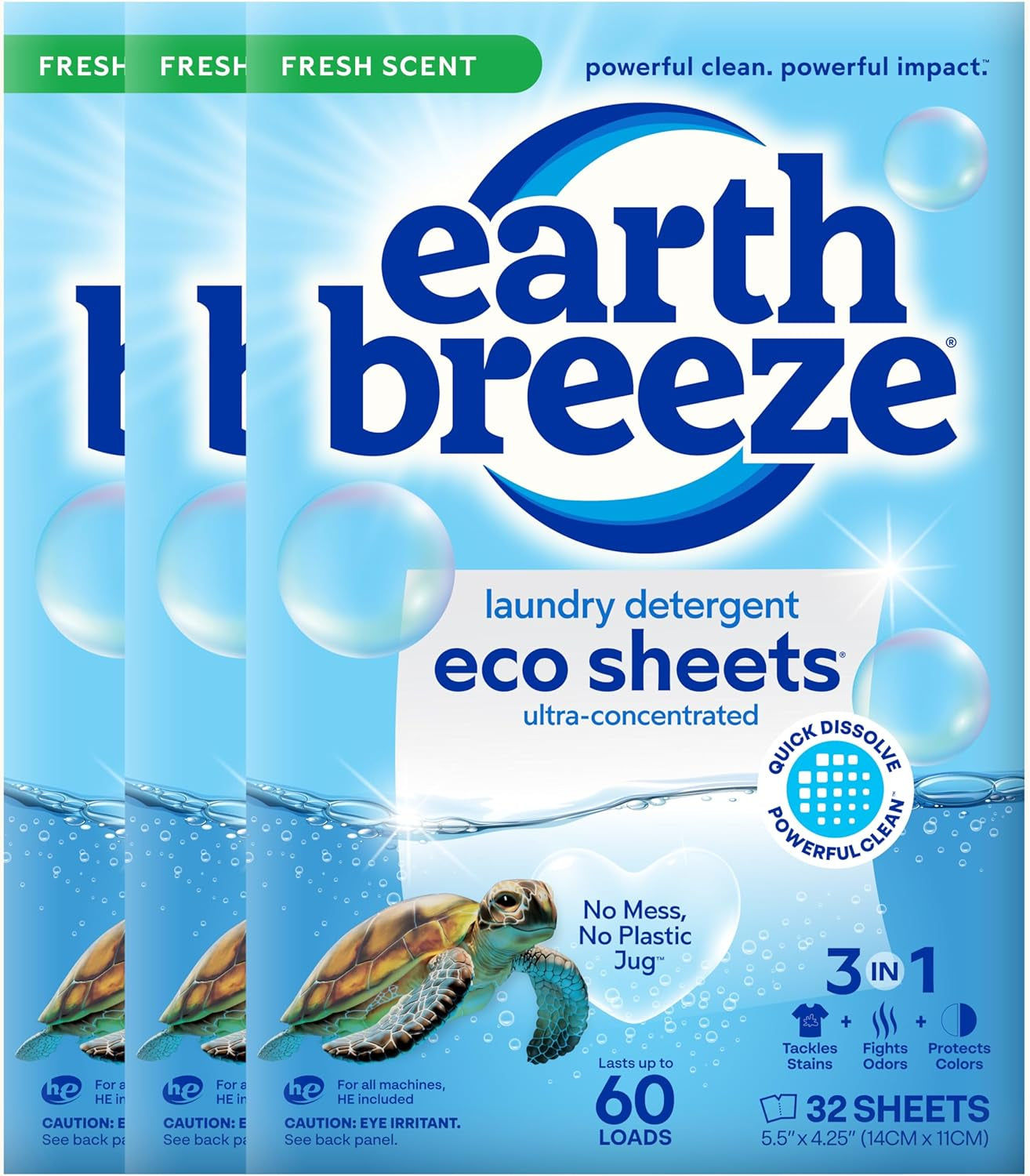 Laundry Detergent Sheets Fresh Scent - 60 Loads per Package. Eco Liquidless Soap - Travel-Friendly for Hot & Cold Cycles, Tackles Tough Stains & Odors - Gentle on Skin, 30 Sheets (3 Pack)