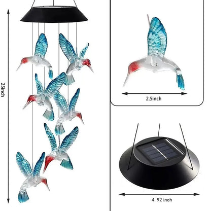 Hummingbird Solar Wind Chime Light Waterproof Atmosphere Lighting Solar Garden Lights Color Changing Landscape Ornaments