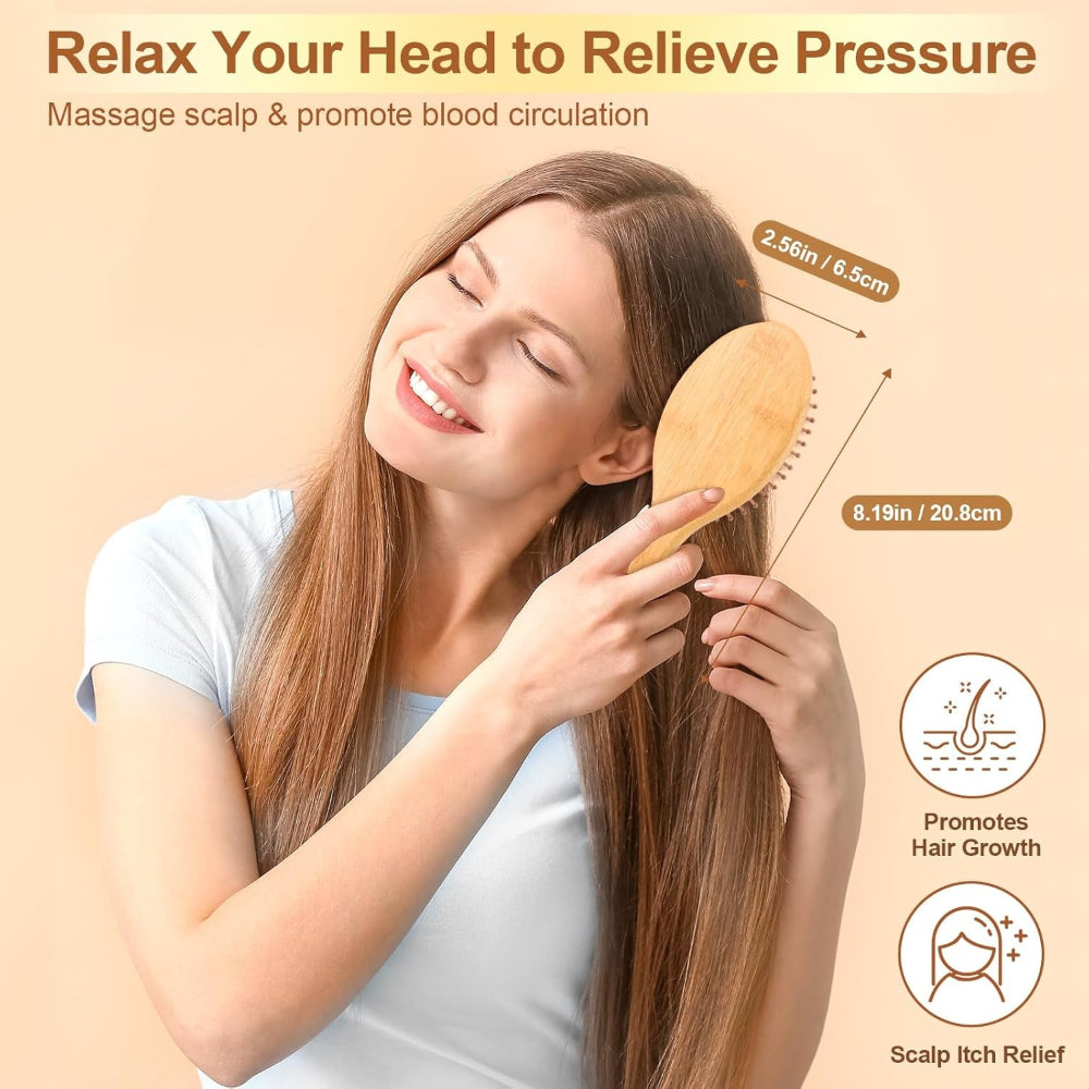 Bamboo Hair Brush for Hair Growth – Natural Bamboo Bristles Wooden Paddle Brush, Scalp Massage & Detangling for Women, Men & Kids, All Hair Types, Ergonomic Handle