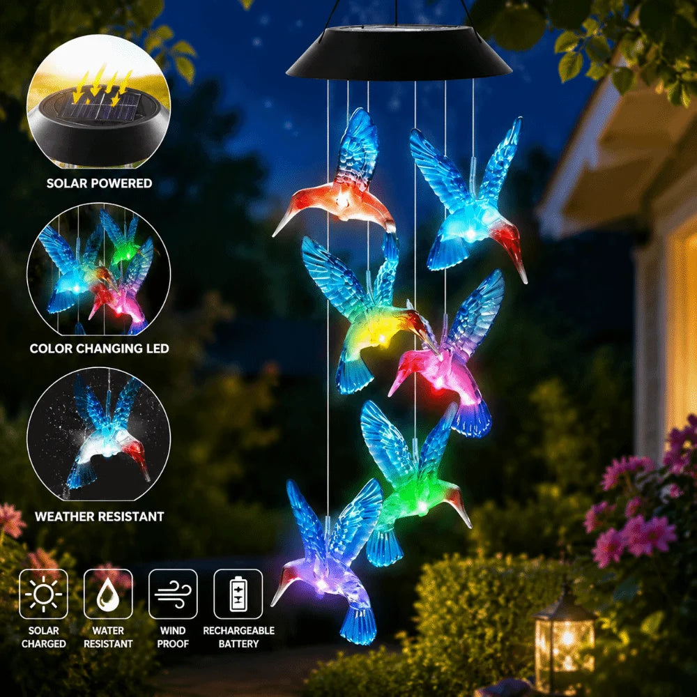 Hummingbird Solar Wind Chime Light Waterproof Atmosphere Lighting Solar Garden Lights Color Changing Landscape Ornaments