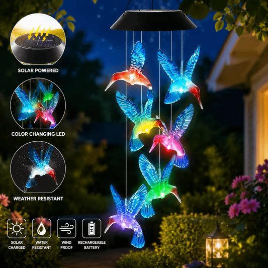 Hummingbird Solar Wind Chime Light Waterproof Atmosphere Lighting Solar Garden Lights Color Changing Landscape Ornaments