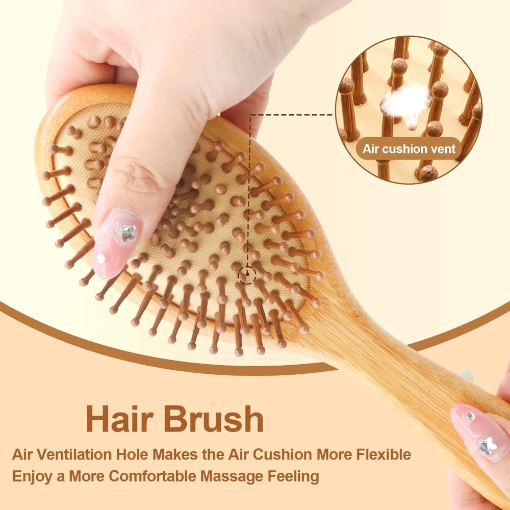 Bamboo Hair Brush for Hair Growth – Natural Bamboo Bristles Wooden Paddle Brush, Scalp Massage & Detangling for Women, Men & Kids, All Hair Types, Ergonomic Handle