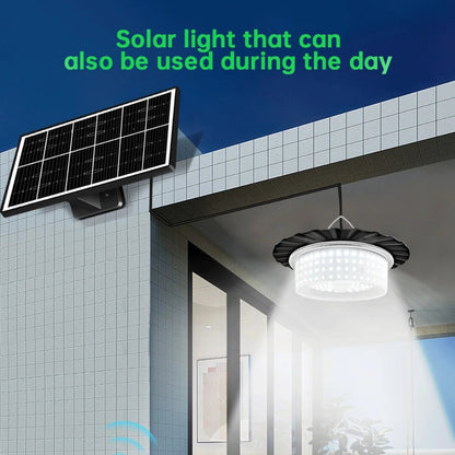 Solar Shed Light Solar Powered Motion Sensor Pendant Light Solar Lights with 5 Lighting Modes & Remote for Shed Gazebo Garage