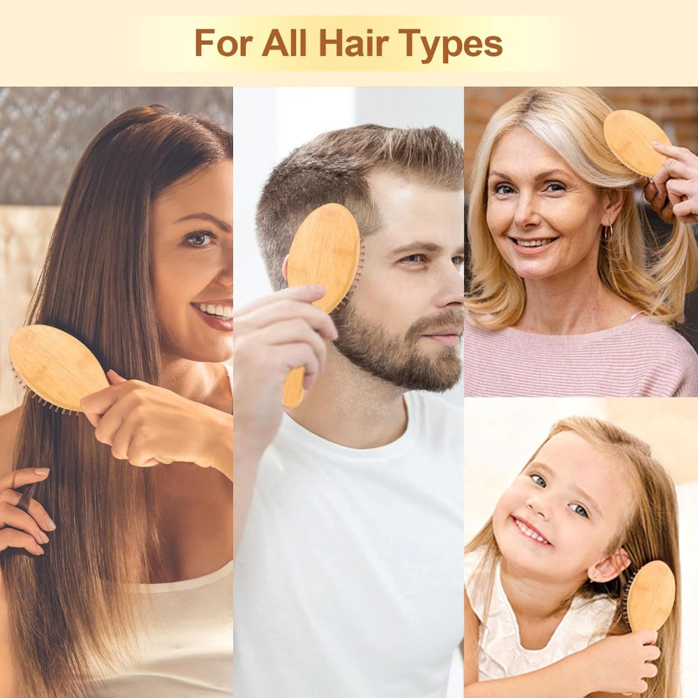 Bamboo Hair Brush for Hair Growth – Natural Bamboo Bristles Wooden Paddle Brush, Scalp Massage & Detangling for Women, Men & Kids, All Hair Types, Ergonomic Handle