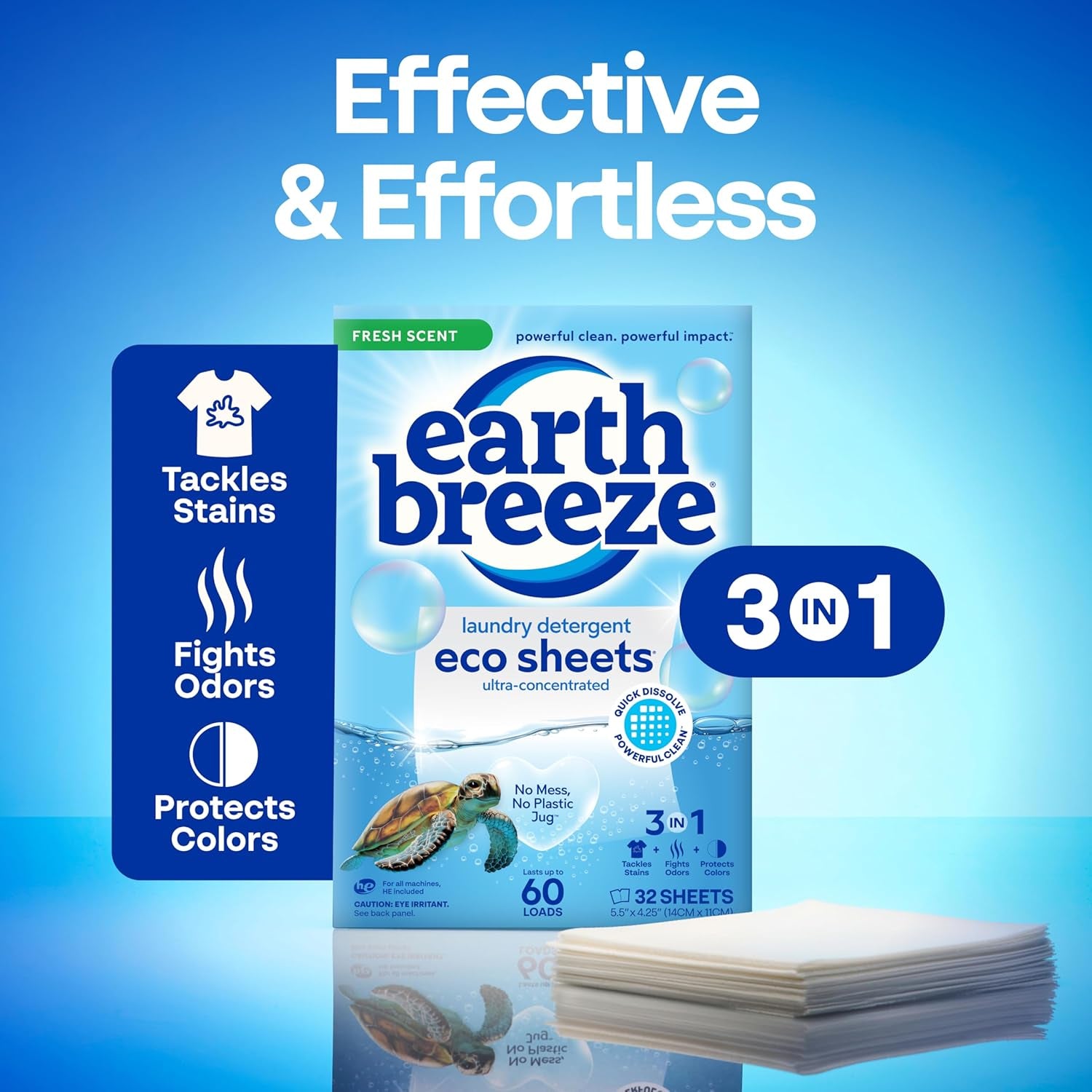 Laundry Detergent Sheets Fresh Scent - 60 Loads per Package. Eco Liquidless Soap - Travel-Friendly for Hot & Cold Cycles, Tackles Tough Stains & Odors - Gentle on Skin, 30 Sheets (3 Pack)